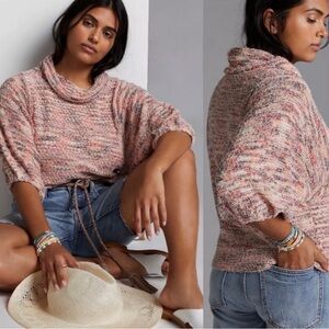 Pilcro Pink and Cream Cowl Neck Sweater
